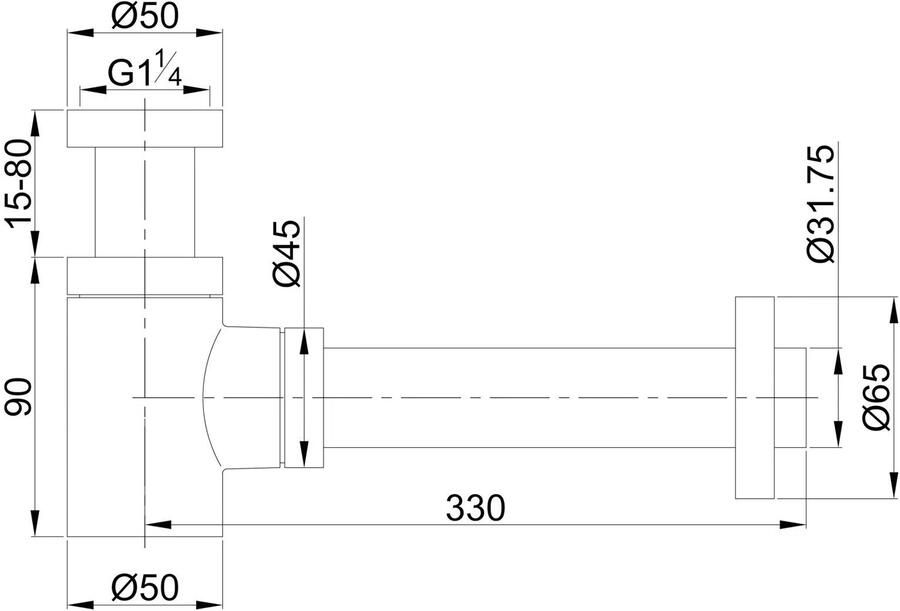Wiesbaden Design Sifon UniMatch Caral | 5 4" | Compact | Messing | Rond | Geborsteld staal