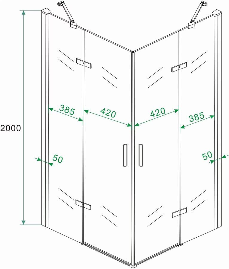 Wiesbaden Douchecabine Nano Vierkant Hoekinstap Draaideur 90x90x200cm Antikalk Helder Glas Chroom Profiel 8mm Veiligheidsglas Easy Clean - Foto 3