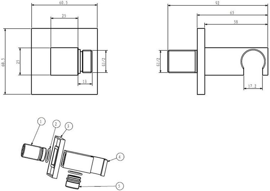 Wiesbaden Doucheaansluiting Rombo | Met handdouchehouder | Messing | Vierkant | Chroom - Foto 2