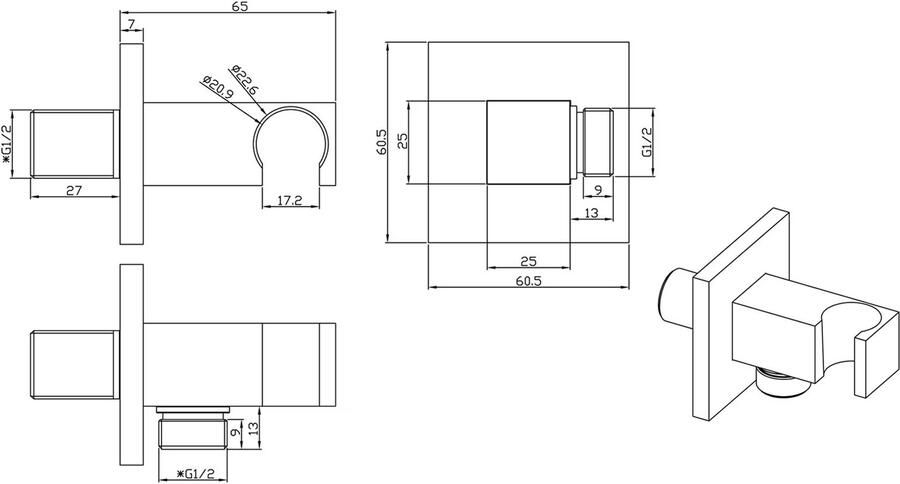 Wiesbaden Doucheaansluiting Rombo | Met handdouchehouder | Messing | Vierkant | Geborsteld staal PVD - Foto 2