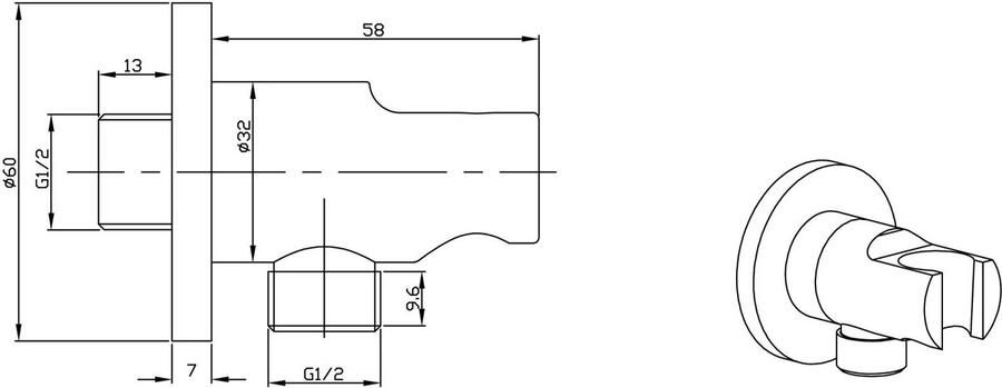 Wiesbaden Doucheaansluiting UniMatch Caral | Met handdouchehouder | Messing | Rond | Geborsteld staal PVD - Foto 2