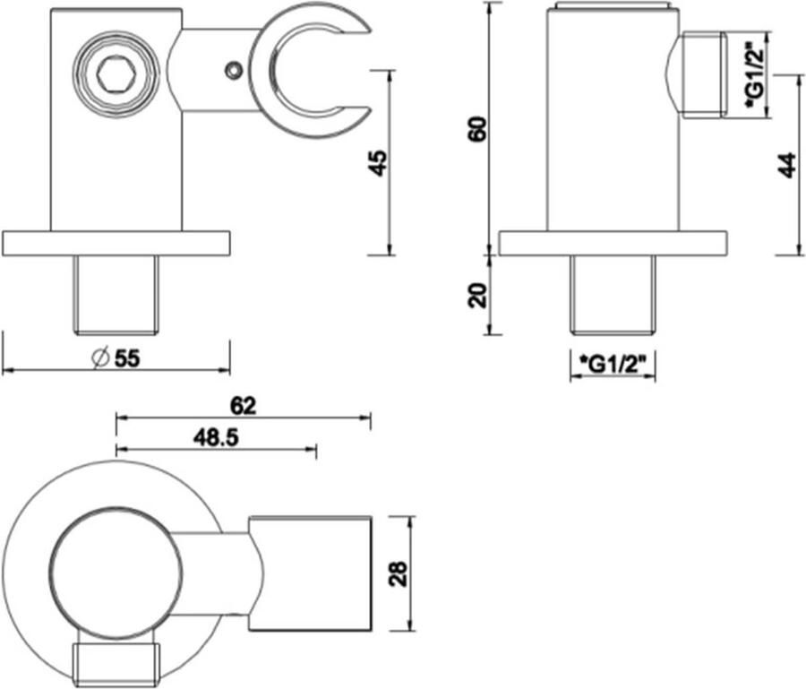 Wiesbaden Doucheaansluiting UniMatch Caral | Met handdouchehouder | Messing | Rond | Chroom