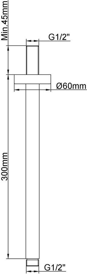 Wiesbaden Douchearm UniMatch Caral | 30 cm | Plafond montage | Messing | Rond | Geborsteld koper