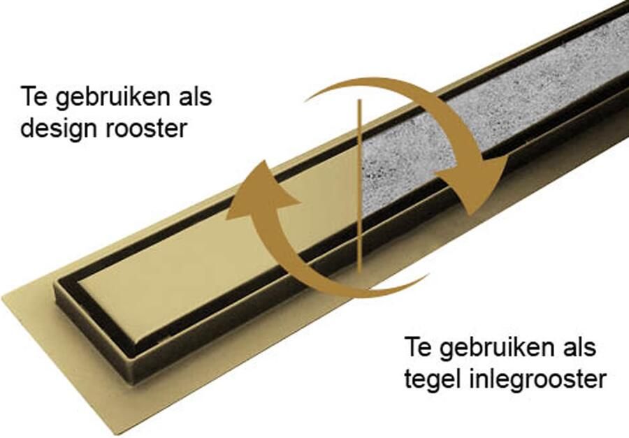 Wiesbaden Douchegoot set | 90 cm | Met vloerflens | Met tegelrooster | Geborsteld messing PVD - Foto 1