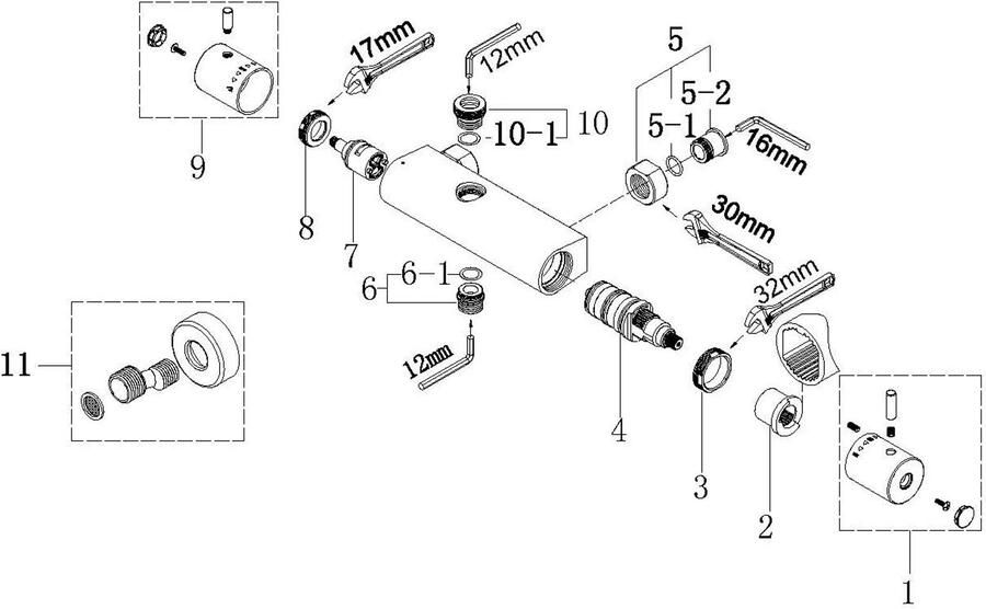 Wiesbaden Douchekraan Caral | Opbouw | Thermostaatkraan | 1-weg | hoh 15 cm | 2-knops | Rond | Zwart - Foto 2