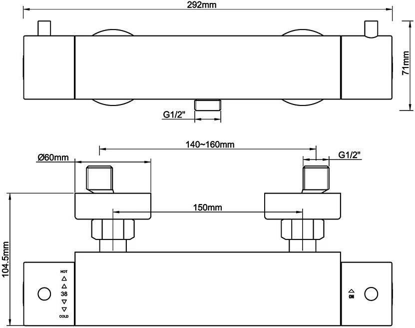 Wiesbaden Douchekraan Cool Touch | Opbouw | Thermostaatkraan | 1-weg | hoh 15 cm | 2-knops | Rond | Gunmetal PVD - Foto 2