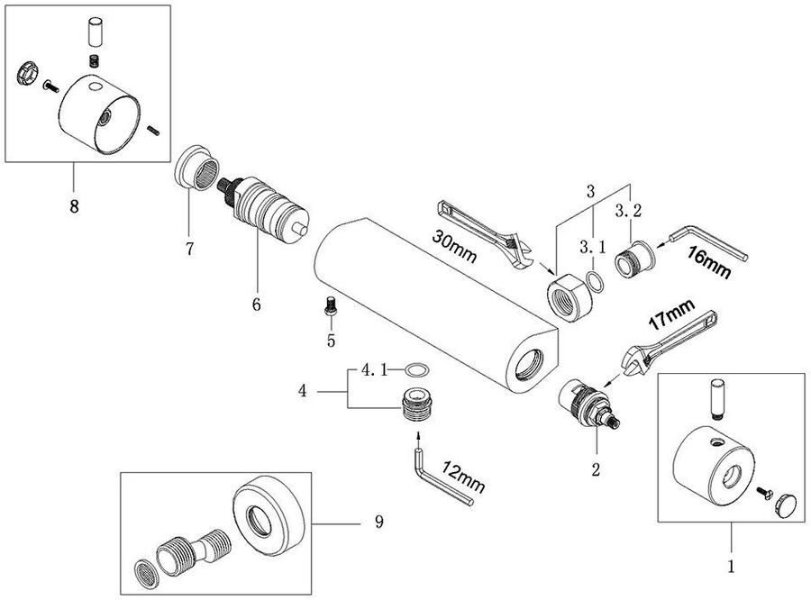 Wiesbaden Douchekraan Cool Touch | Opbouw | Thermostaatkraan | 1-weg | hoh 15 cm | 2-knops | Rond | Gunmetal PVD