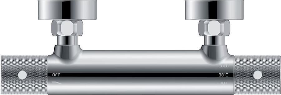 Wiesbaden Douchekraan Ribbd | Opbouw | Thermostaatkraan | 1-weg | hoh 15 cm | 2-knops | Rond | Chroom - Foto 2