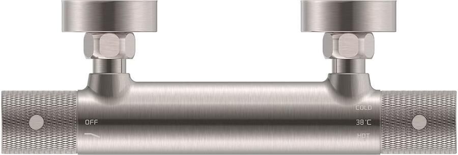 Wiesbaden Douchekraan Ribbd | Opbouw | Thermostaatkraan | 1-weg | hoh 15 cm | 2-knops | Rond | Geborsteld staal PVD - Foto 2