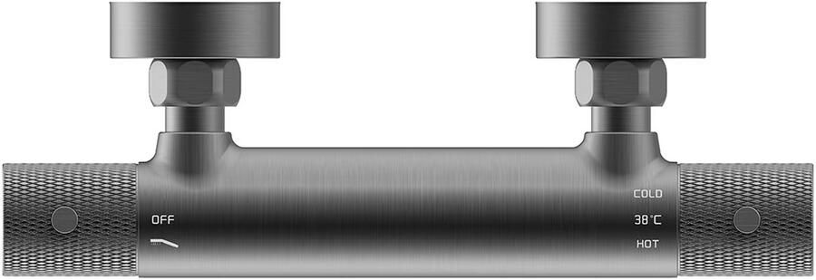Wiesbaden Douchekraan Ribbd | Opbouw | Thermostaatkraan | 1-weg | hoh 15 cm | 2-knops | Rond | Gunmetal PVD - Foto 2