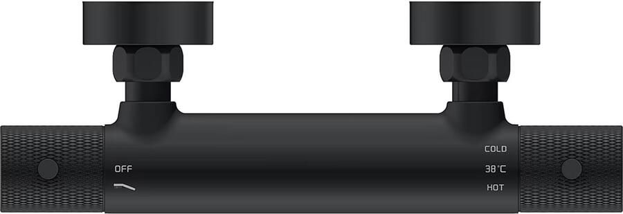 Wiesbaden Douchekraan Ribbd | Opbouw | Thermostaatkraan | 1-weg | hoh 15 cm | 2-knops | Rond | Zwart - Foto 2