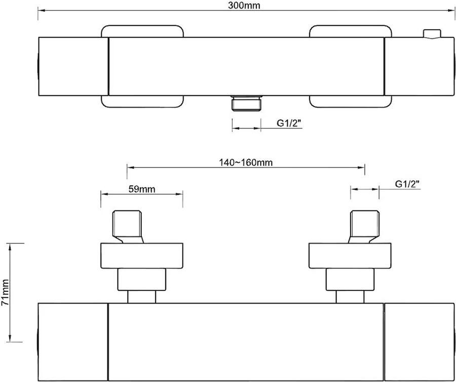 Wiesbaden Douchekraan Rombo | Opbouw | Thermostaatkraan | 1-weg | hoh 15 cm | 2-knops | Vierkant | Chroom