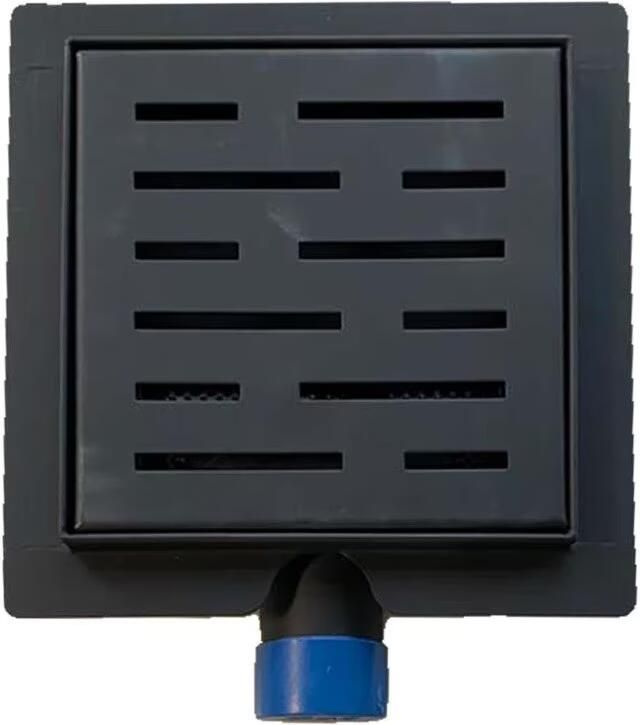 Wiesbaden doucheput met flens en zijafvoer 15x15 cm zwart mat