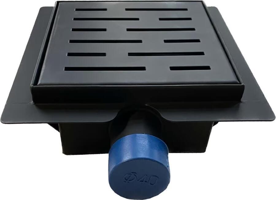 Wiesbaden doucheput met flens en zijafvoer 20x20 cm zwart mat