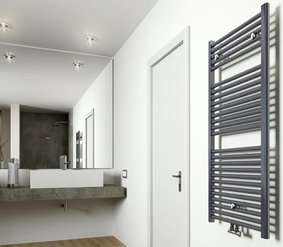 Wiesbaden Elara handdoekradiator midden-onderaansluiting 1185x600 mm 700 Watt antraciet - Foto 4