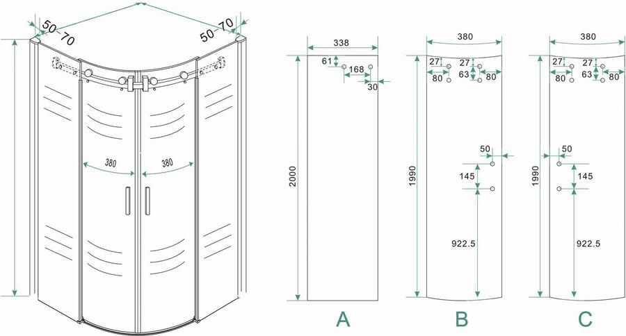 Wiesbaden Douchecabine Nano Kwartrond Schuifdeur 90x90x200cm Antikalk Helder Glas Chroom Profiel 8mm Veiligheidsglas Easy Clean - Foto 5