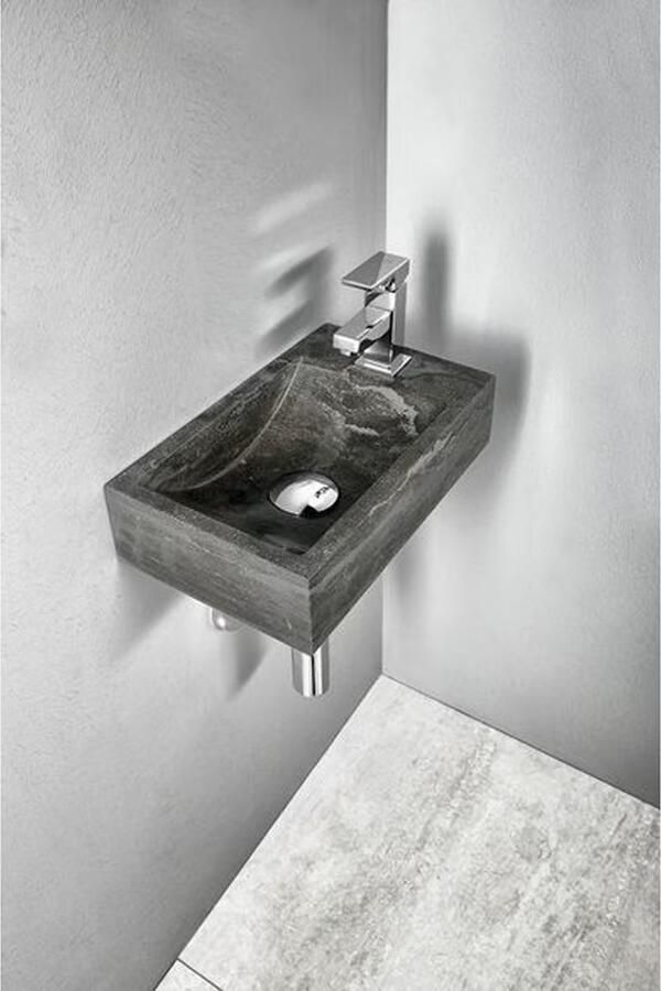 Wiesbaden Fontein Hardsteen | 36x18x9 cm | Natuursteen | Rechts montage | 1 kraangat | Rechthoek | Zwart - Foto 3