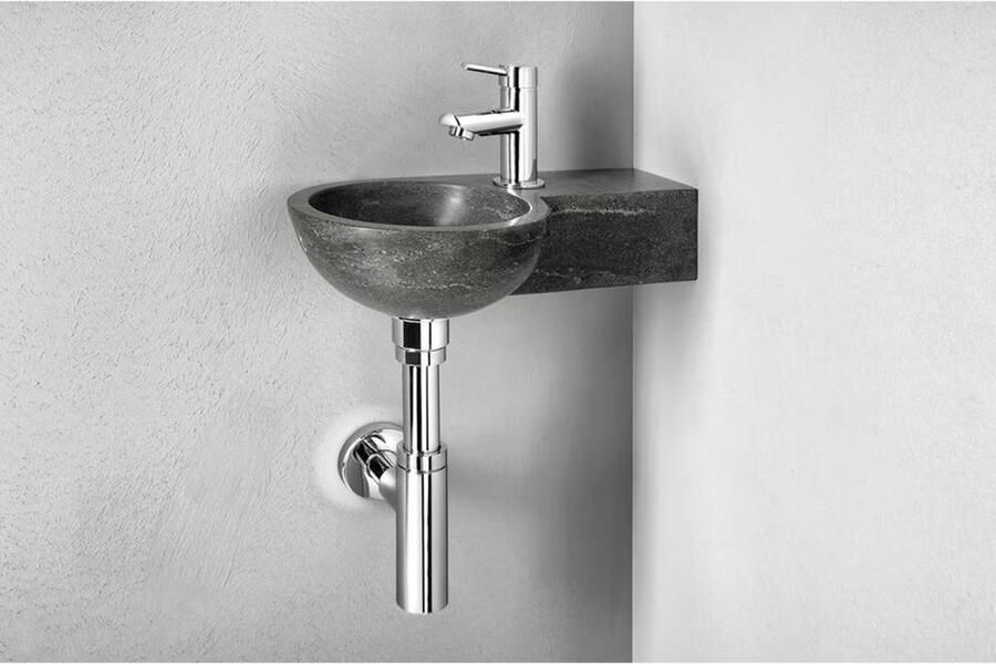 Wiesbaden Fontein Hardsteen | 40x23x10 cm | Natuursteen | Links montage | 1 kraangat | Rechthoek | Zwart - Foto 2