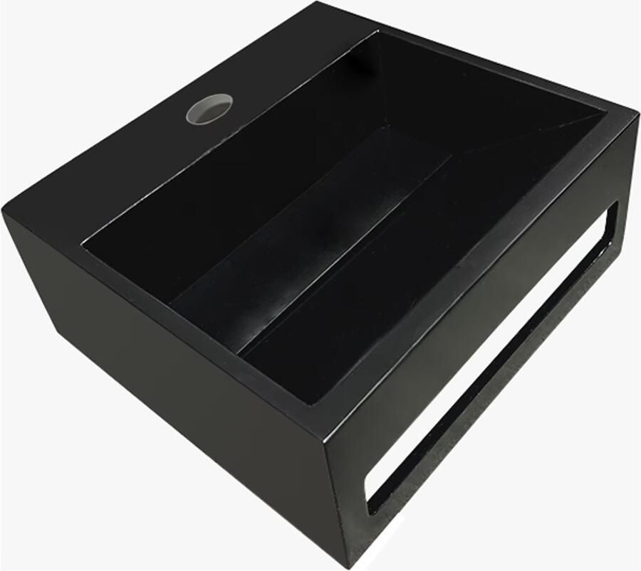 Wiesbaden Fontein Julia | 30x28x12.5 | Solid surface | Wandmontage | 1 kraangat | Vierkant | Zwart mat - Foto 2