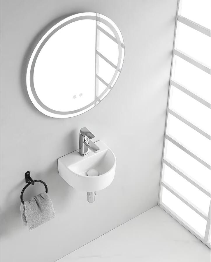 Wiesbaden Fontein Lara | 30x25x12 cm | Keramiek | Wandmontage | 1 kraangat | Half rond | Wit glans