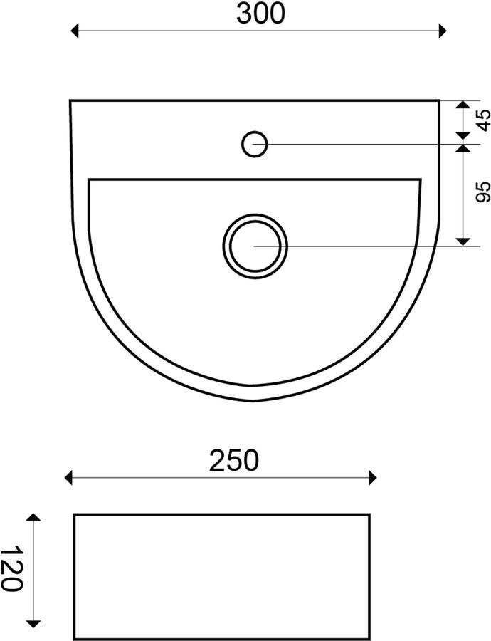 Wiesbaden Fontein Lara | 30x25x12 cm | Keramiek | Wandmontage | 1 kraangat | Half rond | Wit glans - Foto 3