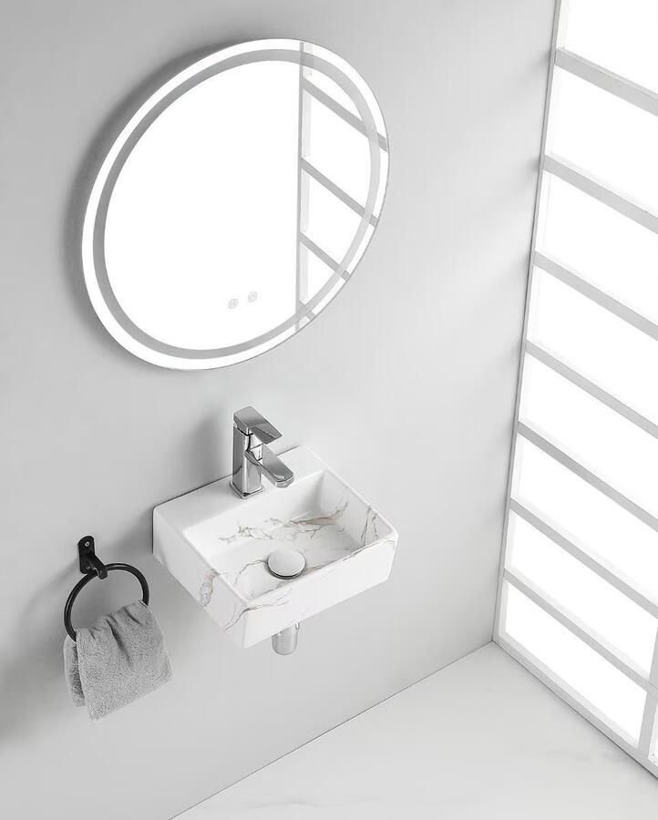 Wiesbaden Fontein Leto | 33x29x11 cm | Keramiek | Wandmontage | 1 kraangat | Rechthoek | Wit glans - Foto 2