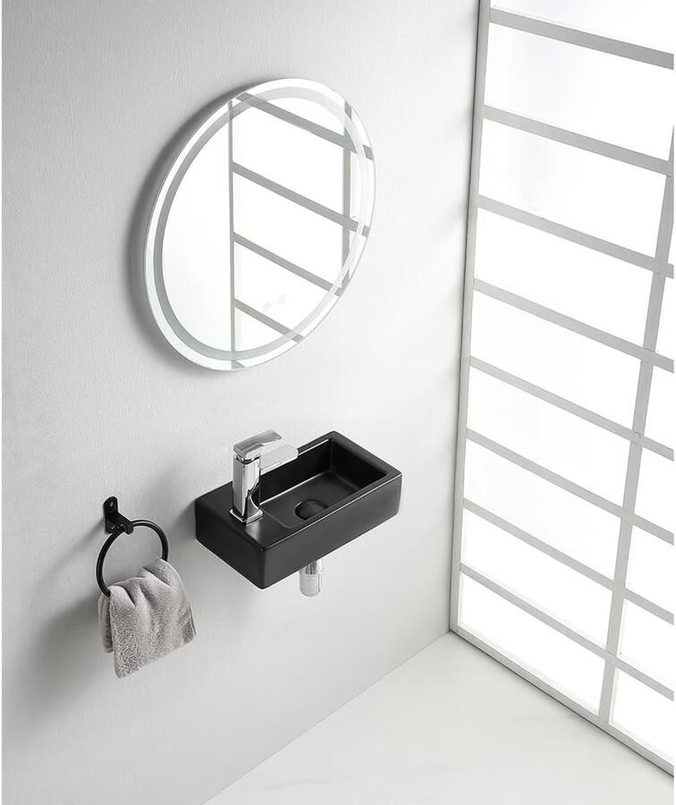 Wiesbaden Fontein los Rhea | 40x22x11 cm | Keramiek | Wandmontage | 1 Kraangat | Rechthoek | Zwart mat - Foto 2