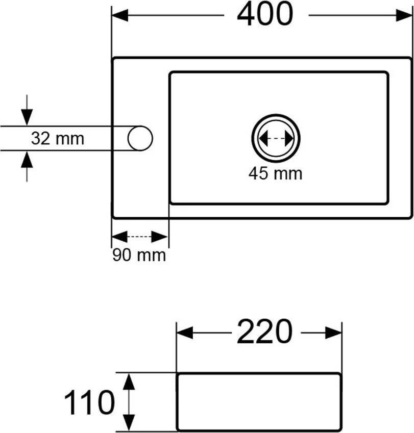 Wiesbaden Fontein los Rhea | 40x22x11 cm | Keramiek | Wandmontage | 1 Kraangat | Rechthoek | Zwart mat