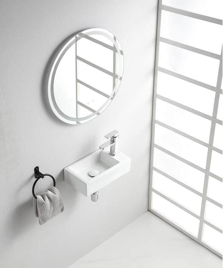 Wiesbaden Fontein los Rhea M| 40x22x11 cm | Keramiek | Wandmontage | 1 Kraangat | Rechthoek | Wit glans - Foto 2