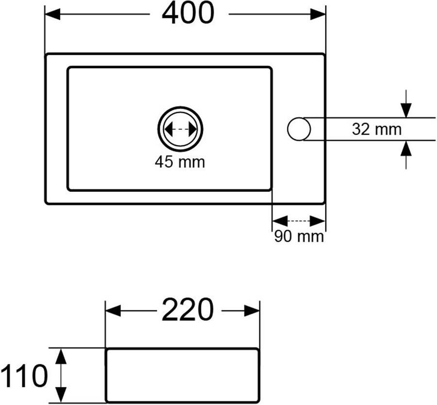 Wiesbaden Fontein los Rhea M| 40x22x11 cm | Keramiek | Wandmontage | 1 Kraangat | Rechthoek | Wit glans