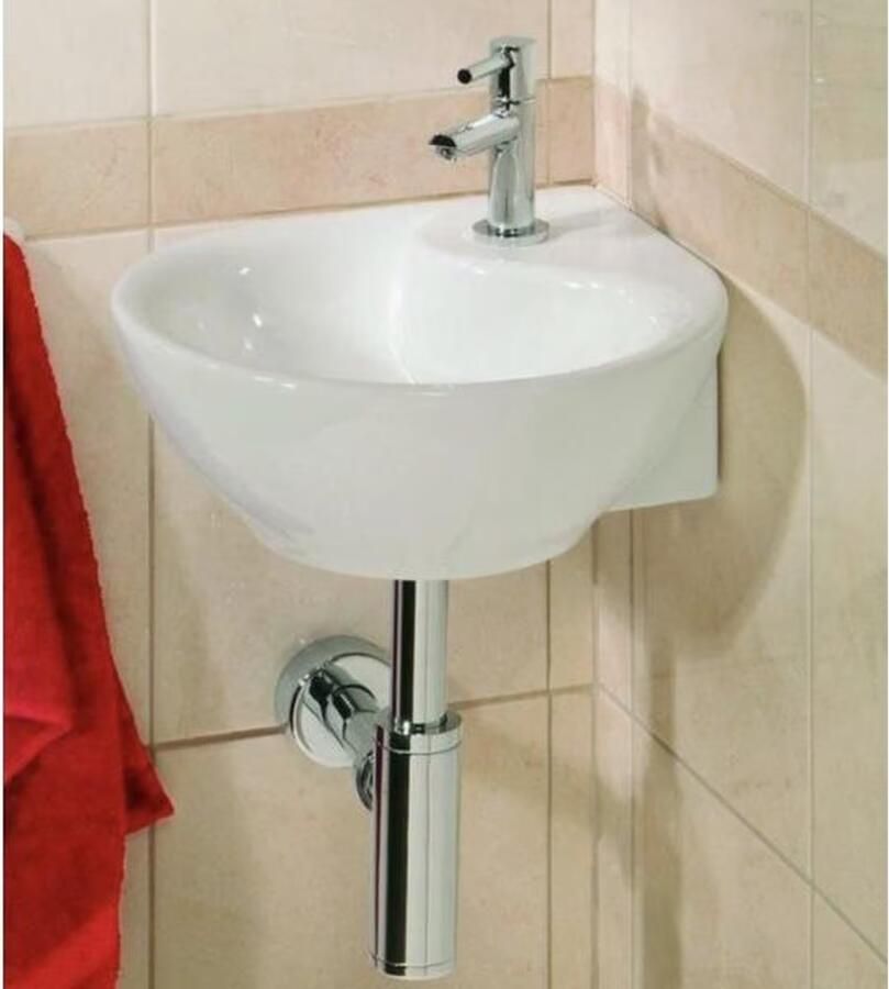Wiesbaden Fontein Porta | 35x14 cm | Keramiek | Hoek | 1 kraangat | Rond | Wit glans - Foto 4