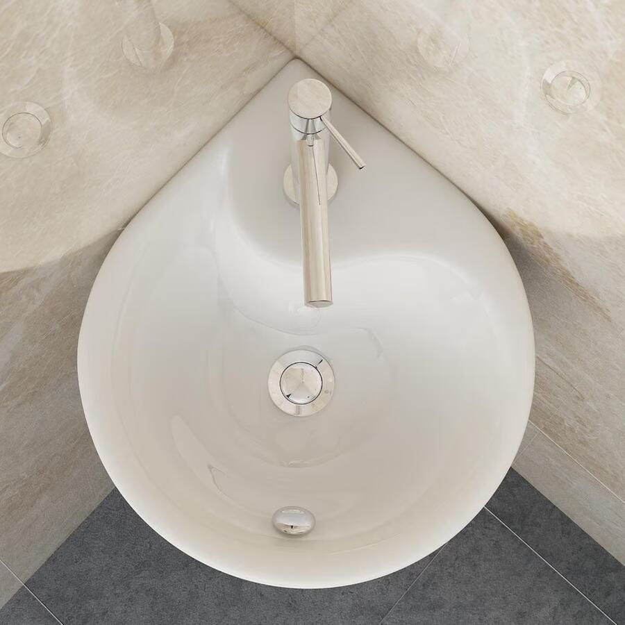Wiesbaden Fontein Porta | 35x14 cm | Keramiek | Hoek | 1 kraangat | Rond | Wit glans - Foto 2