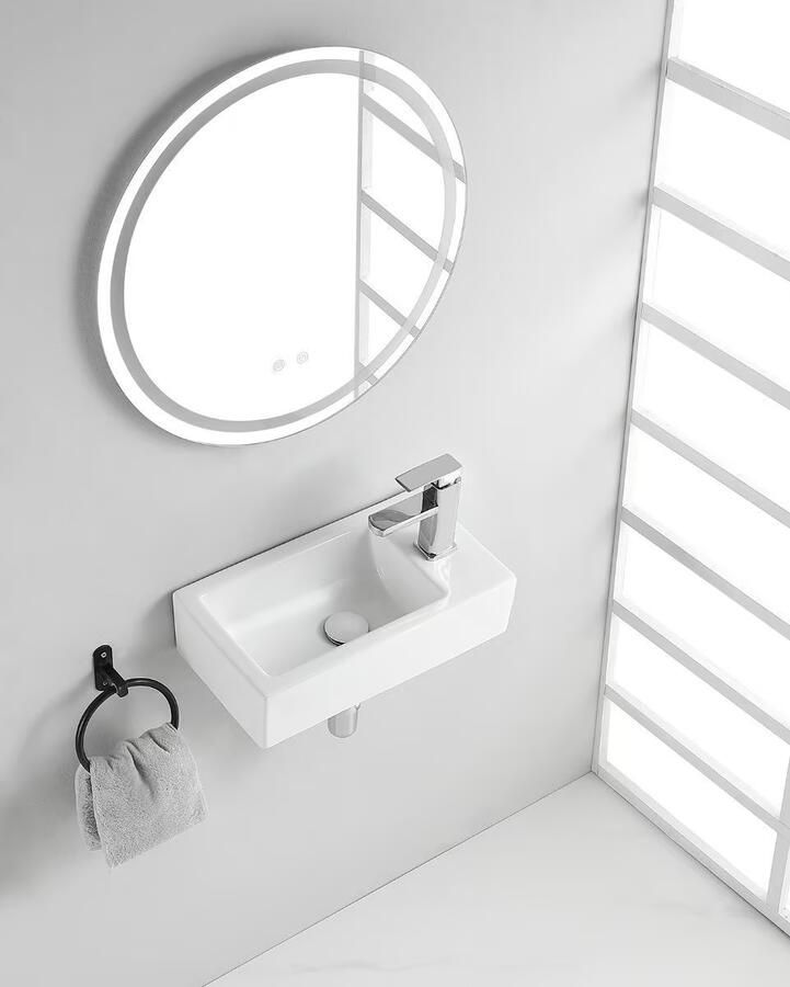 Wiesbaden Fontein Rhea | 45x26x12 cm | Keramiek | Rechts montage | 1 kraangat | Rechthoek | Wit glans - Foto 2