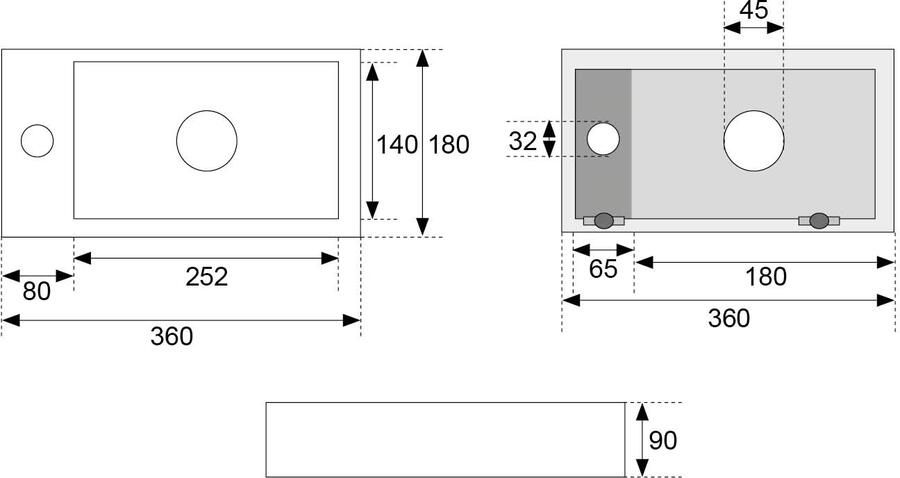 Wiesbaden Fontein Rhea mini | 36x18x9 cm | Keramiek | Links montage | 1 kraangat | Rechthoek | Zwart mat - Foto 2