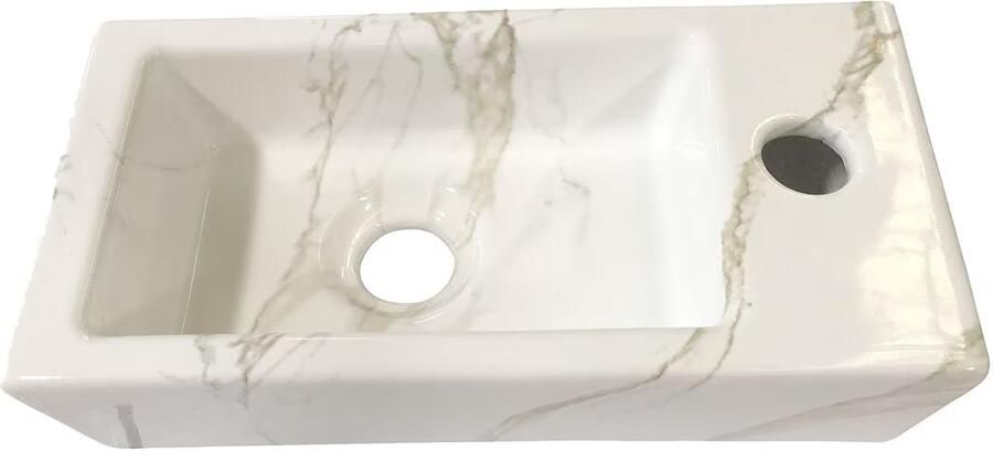 Wiesbaden Fontein Rhea mini | 36x18x9 cm | Keramiek | Rechts montage | 1 kraangat | Rechthoek | Wit glans - Foto 2