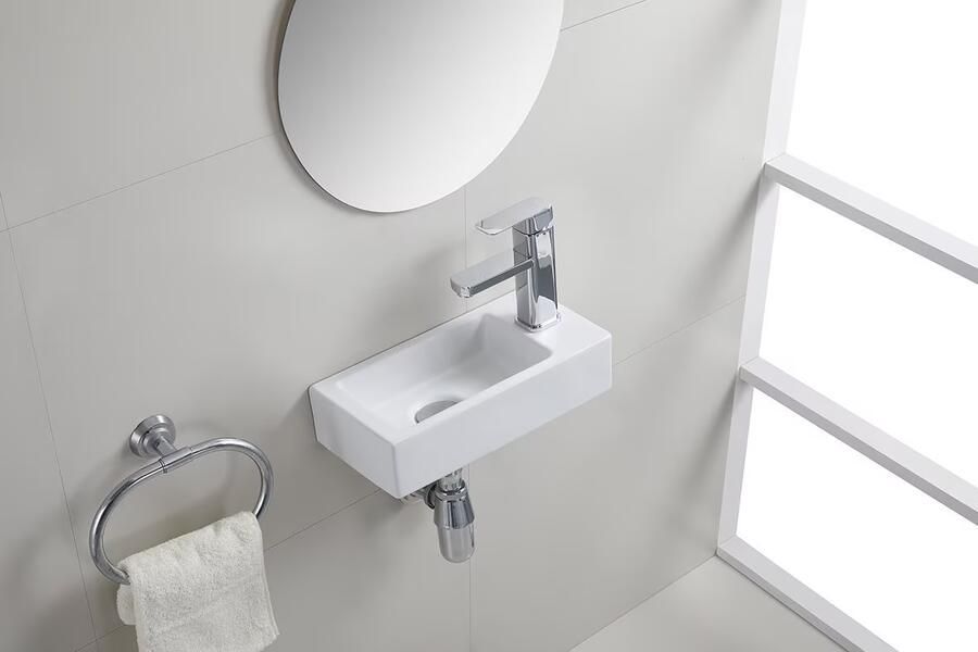 Wiesbaden Fontein Rhea mini | 36x18x9 cm | Keramiek | Rechts montage | 1 kraangat | Rechthoek | Wit mat - Foto 2