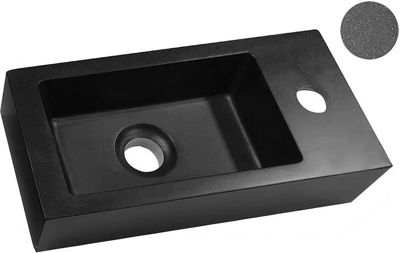 Wiesbaden Fontein Rhea mini | 36x18x9 cm | Keramiek | Rechts montage | 1 kraangat | Rechthoek | Zwart mat - Foto 2