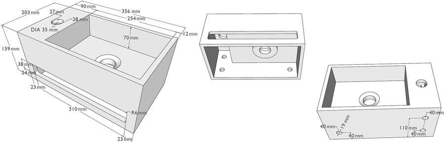 Wiesbaden Fontein Solid | 36x20x16 cm | Solid Surface | Links montage | 1 kraangat | Rechthoek | Grijs mat - Foto 2