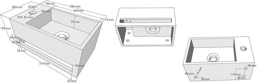 Wiesbaden Fontein Solid | 36x20x16 cm | Solid Surface | Links montage | 1 kraangat | Rechthoek | Zwart mat - Foto 3