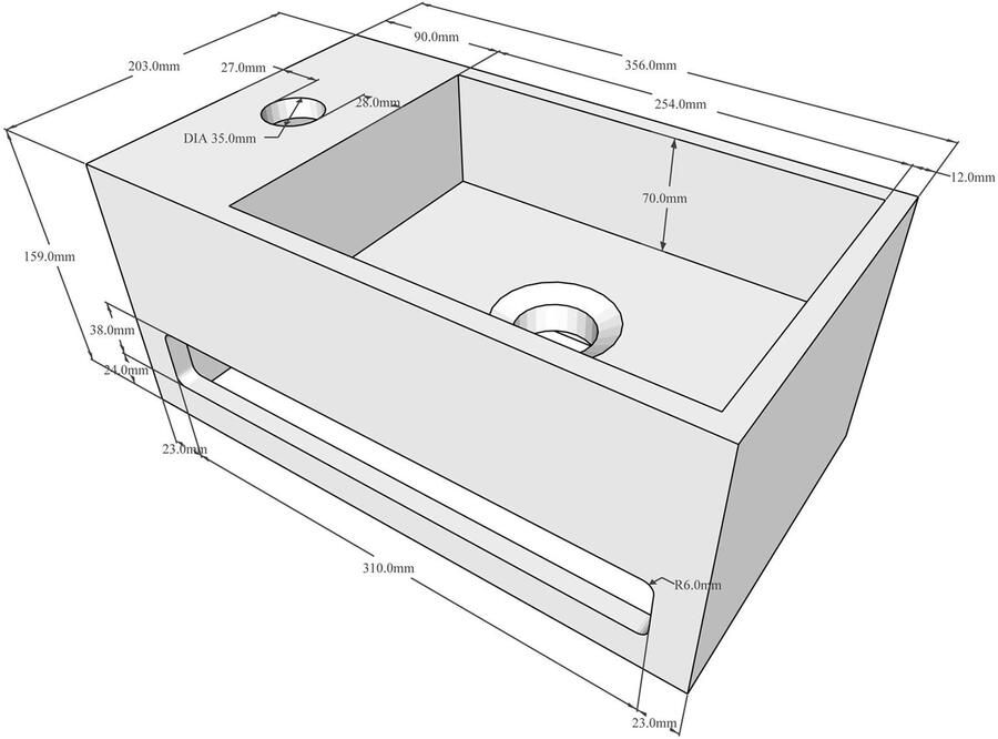 Wiesbaden Fontein Solid | 36x21x16 cm | Solid Surface | Rechts montage | 1 kraangat | Rechthoek | Wit mat - Foto 3