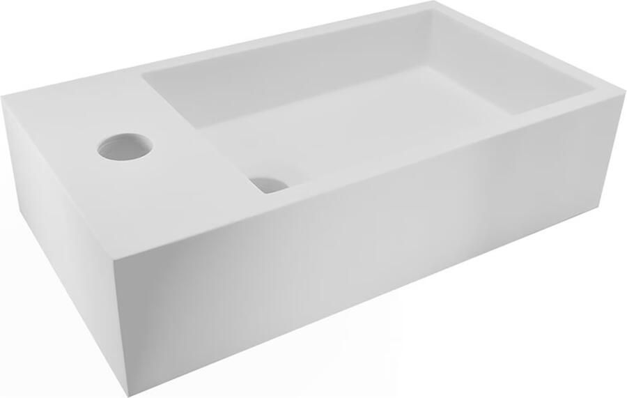 Wiesbaden Fontein Solid | 40x22x10 cm | Solid Surface | Links montage | 1 kraangat | Rechthoek | Wit mat