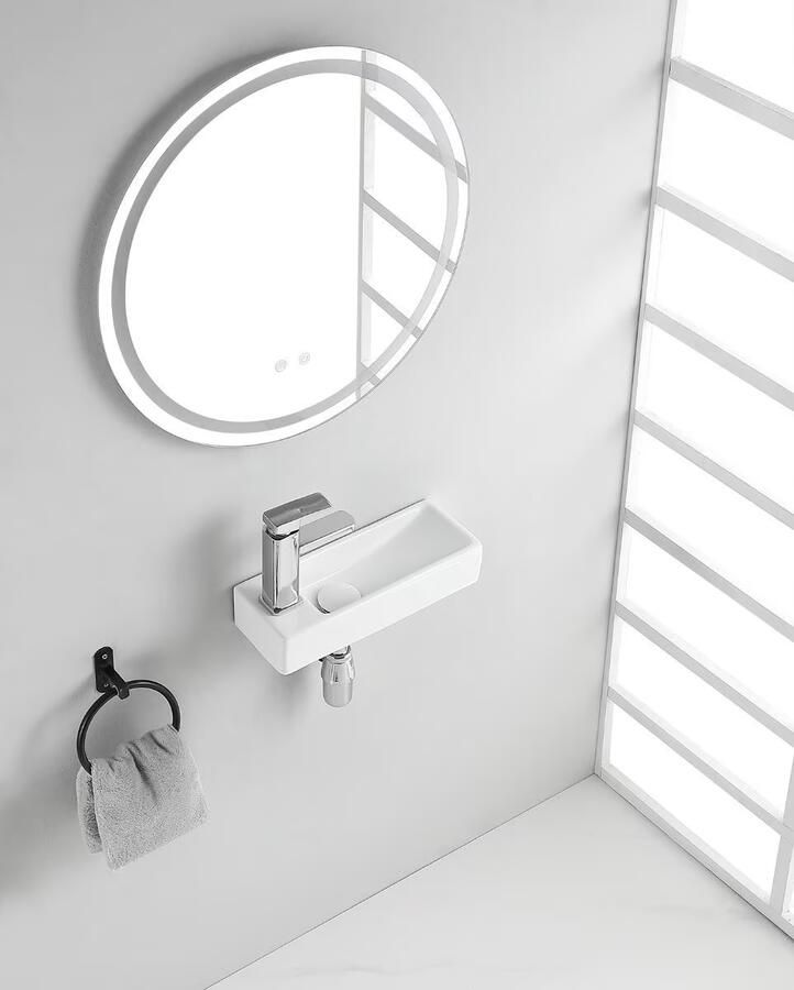 Wiesbaden Fontein Trim | 38x14x8 cm | Keramiek | Links montage | 1 kraangat | Rechthoek | Wit glans - Foto 2