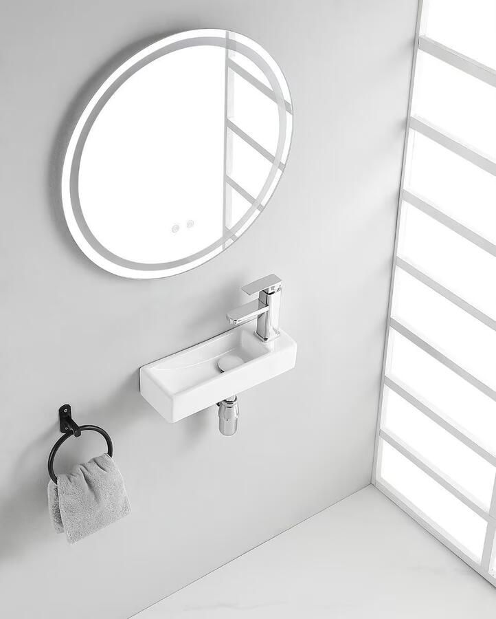 Wiesbaden Fontein Trim | 38x14x8 cm | Keramiek | Rechts montage | 1 kraangat | Rechthoek | Wit glans - Foto 2