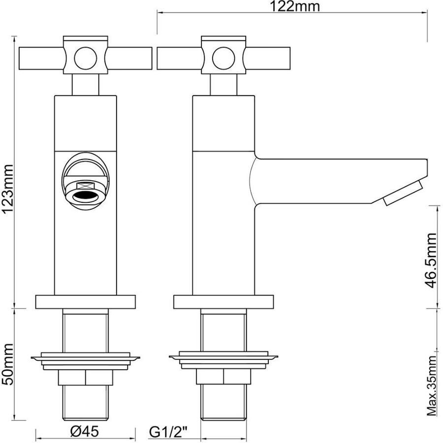 Wiesbaden Fonteinkraan Asmaro | Opbouw | Koudwater kraan | Standaard model | Cross | Chroom
