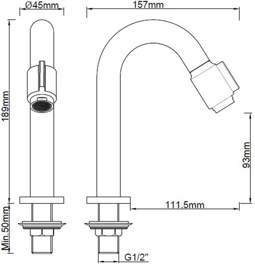 Wiesbaden Fonteinkraan Victoria | Opbouw | Koudwater kraan | Standaard model | 1-knop | Rond | Geborsteld brons koper PVD