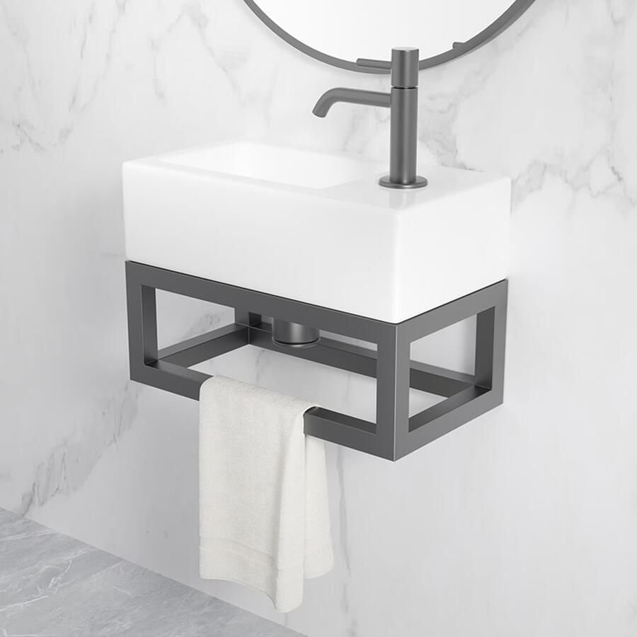 Wiesbaden Frame voor fontein Nick | Wandmontage | 39.5x15x21.5 cm | Vierkant | Gunmetal PVD