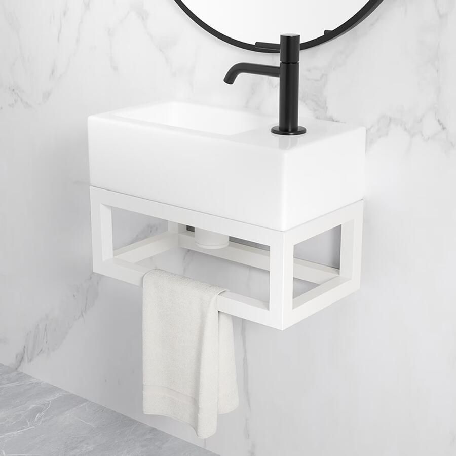 Wiesbaden Frame voor fontein Nick | Wandmontage | 39.5x15x21.5 cm | Vierkant | Wit mat