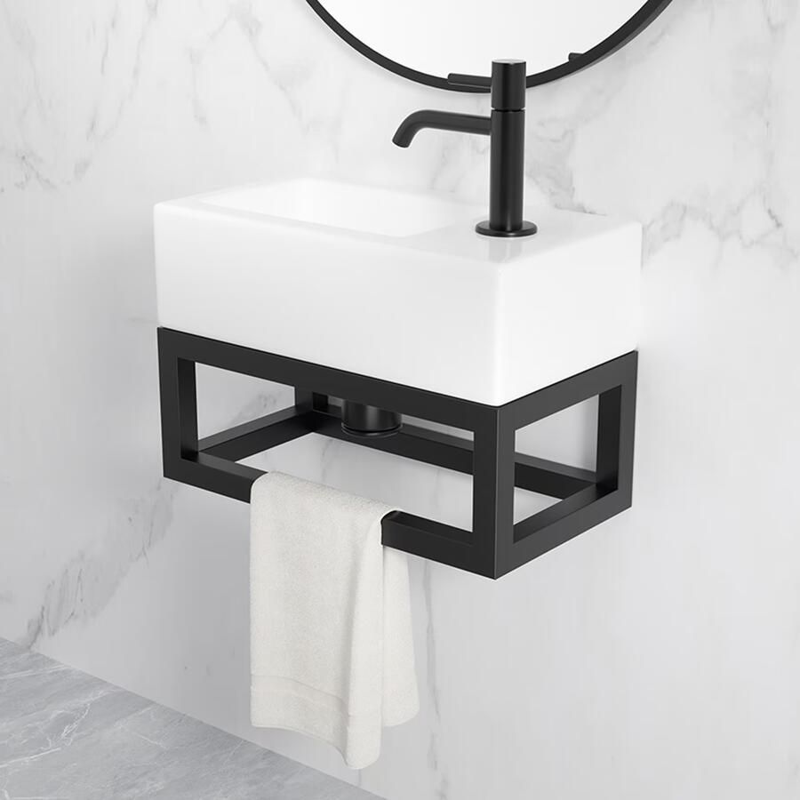 Wiesbaden Frame voor fontein Nick | Wandmontage | 39.5x15x21.5 cm | Vierkant | Zwart mat