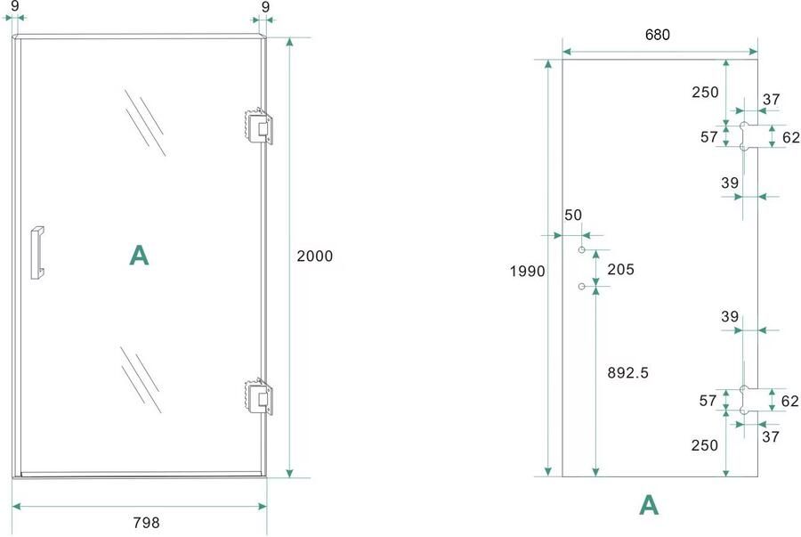 Wiesbaden Glas voor nisdeur Less | 70x200 cm | Rechts | Spiegelrook- naar helder glas