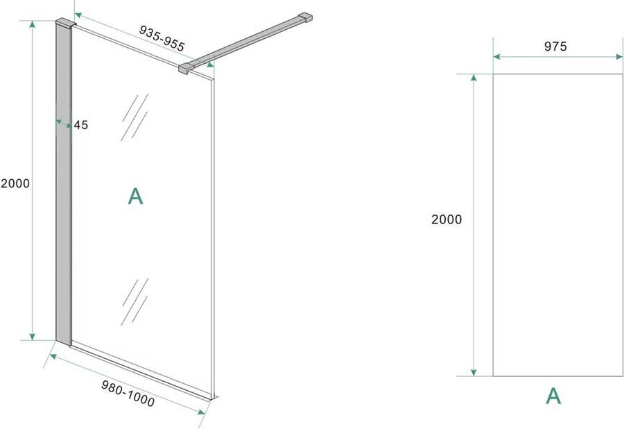 Wiesbaden Graffic inloopdouche 1000 x 2000 x 10 mm nano safety glass folie helder glas mat zwart 20.4257 - Foto 4